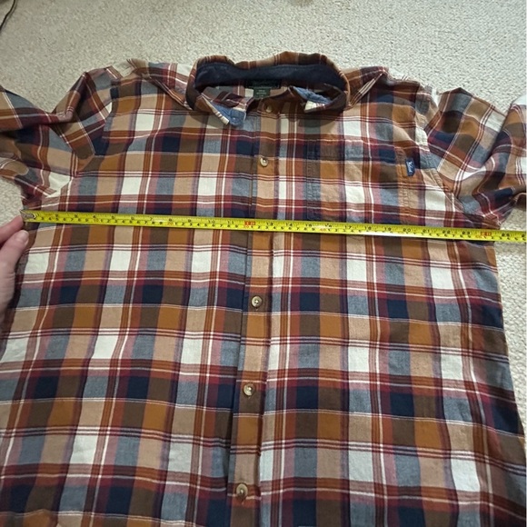 Woolrich Men's Size Large Button Up Shirt Brown Plaid Short Sleeve 100% Cotton - Picture 9 of 11